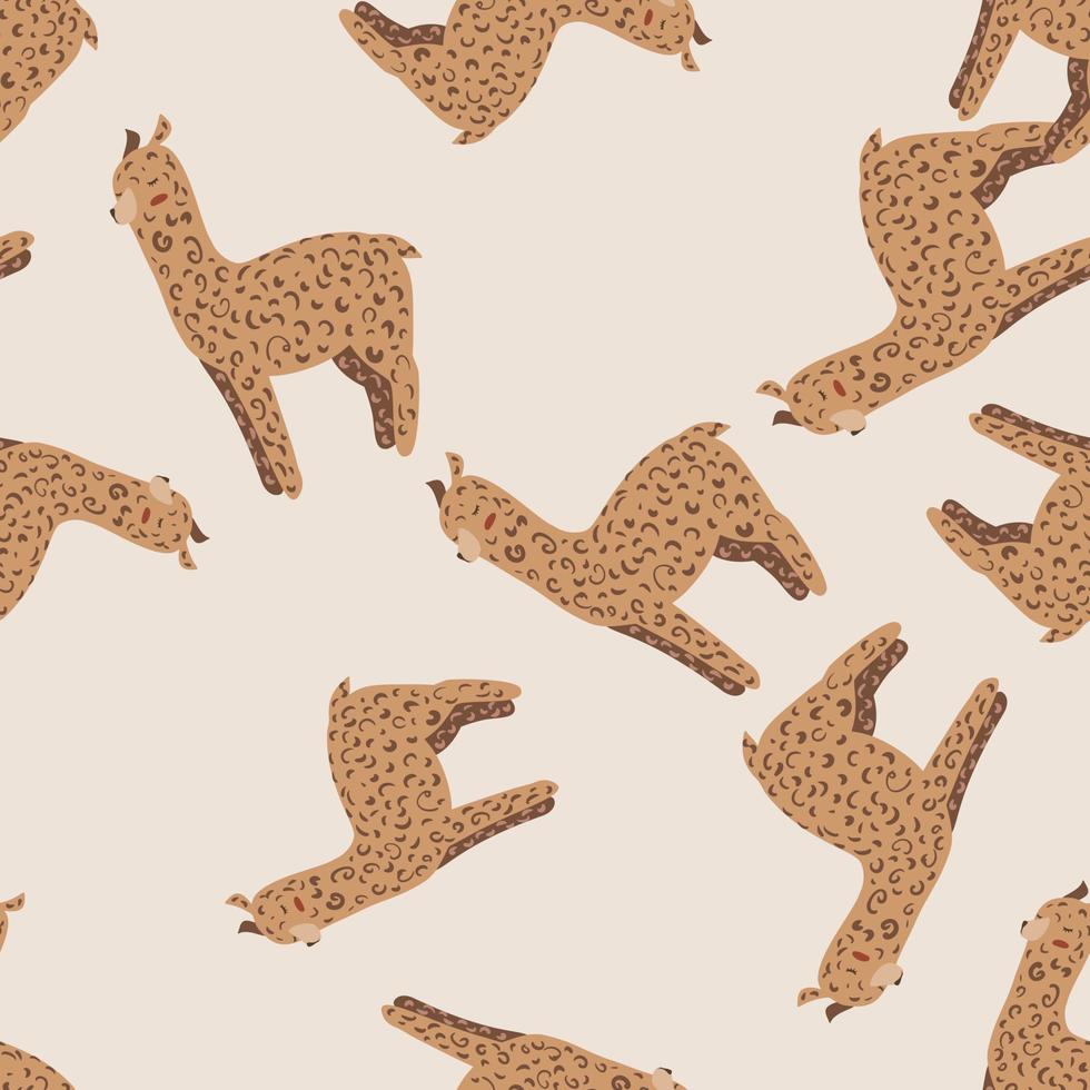 glada alpacka seamless mönster. bakgrund med roliga lamadjur i doodle stil för tyg. vektor
