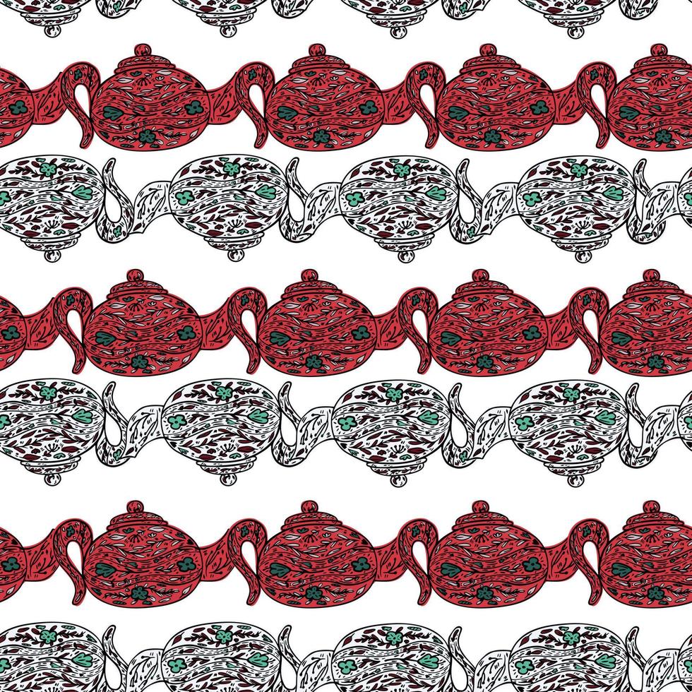 seamless mönster med söta tekannor. bakgrund av doodle vattenkokare dekorativ keramik. vektor