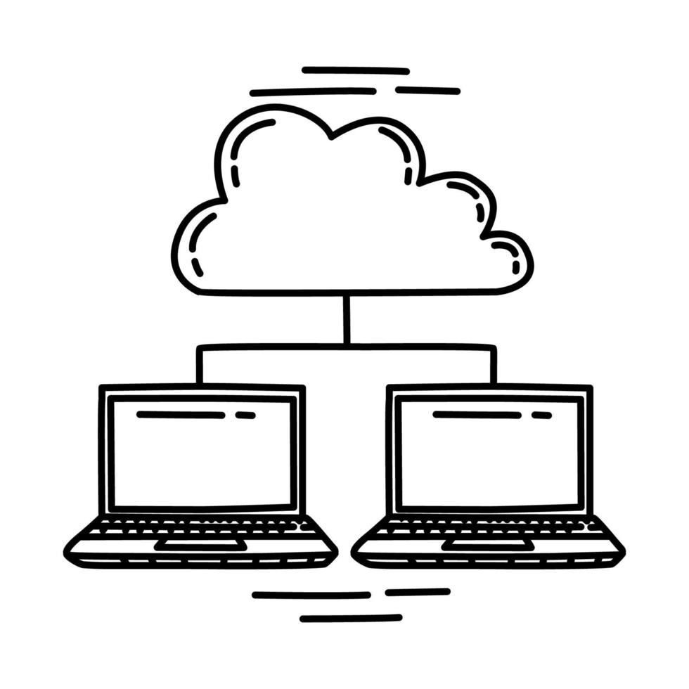 cloud computing-ikonen. doodle handritad eller disposition ikon stil. vektor