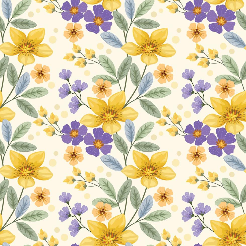 gula och lila blommande blommor seamless mönster. vektor