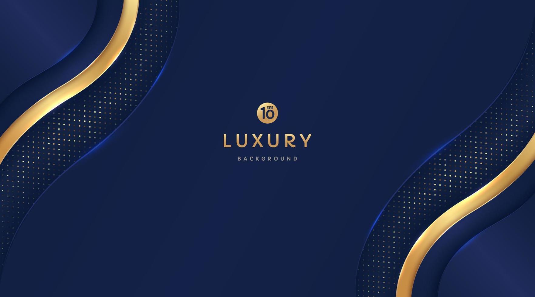 Dunkelblaue und goldene Wellenformen auf dem Hintergrund mit leuchtenden goldenen Streifen und Glitzer. luxuriös und elegant. abstraktes Vorlagendesign. design für präsentation, banner, cover. vektor