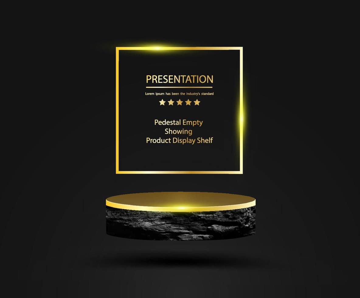 vektorpodium schwarzer stein und goldene plattformen für präsentationsdesign von präsentationsdisplays, plattformkosmetik- und modeideenkonzept vektor