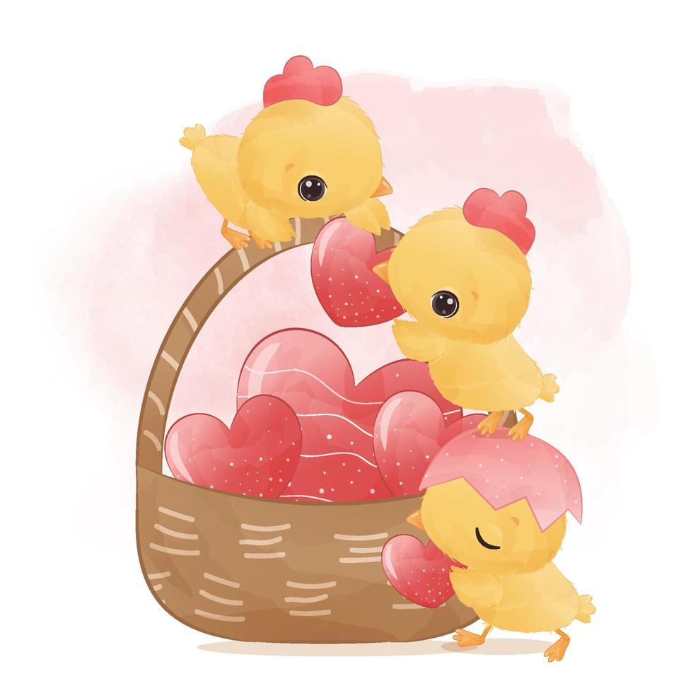 süße kleine hühner für die valentinstagdekoration vektor