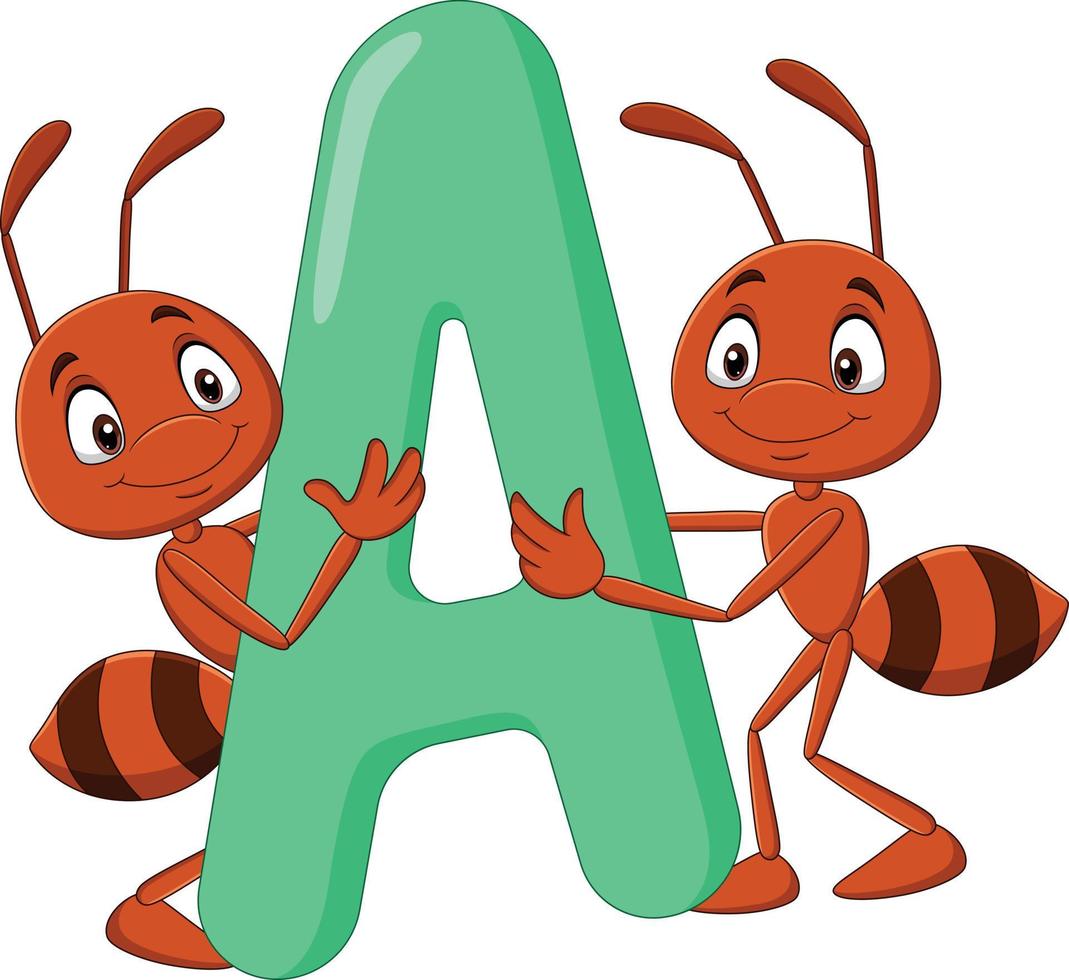 alphabet a mit ameisenkarikatur vektor