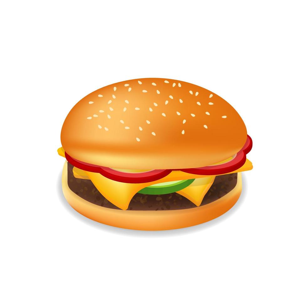 realistischer hamburger oder cheeseburger mit fleisch- und käse-fast-food-mahlzeit vektor