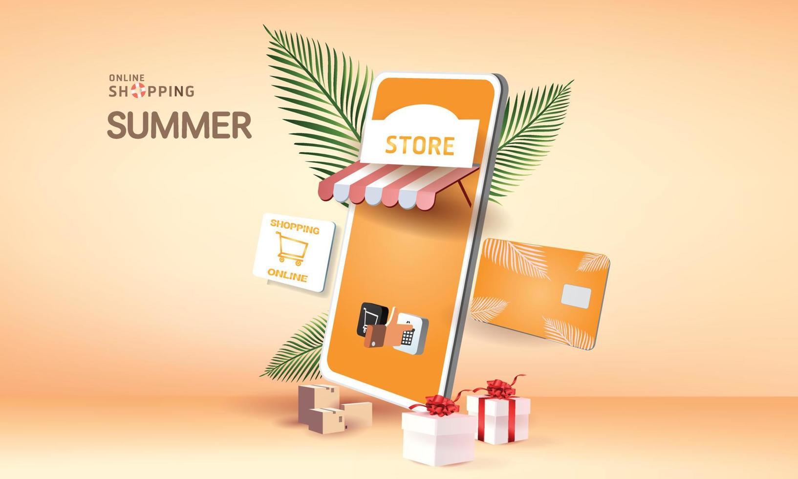 Online-Shopping auf dem Smartphone und neue Verkaufsförderung rosa Hintergrund für Bannermarkt E-Commerce-Frauenkonzept. vektor