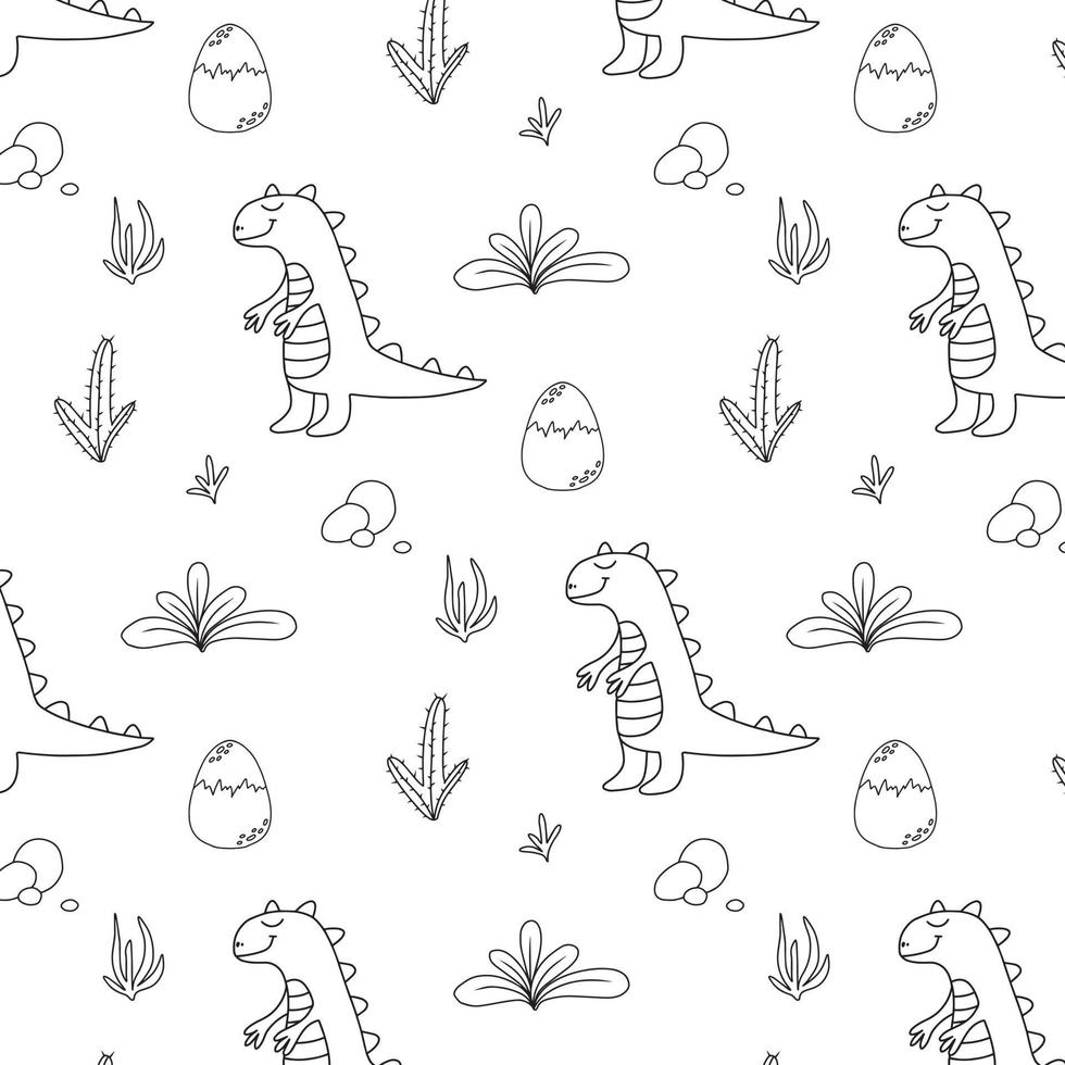 barnsligt mönster med dinosaurier. handritade mönster med söt dino. vektor illustration. mönstret passar för tyger, omslagspapper och tryck. doodle stil.