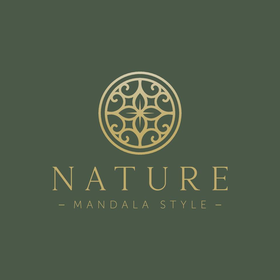 natur mandala stil line art badge ikon logotyp vektor