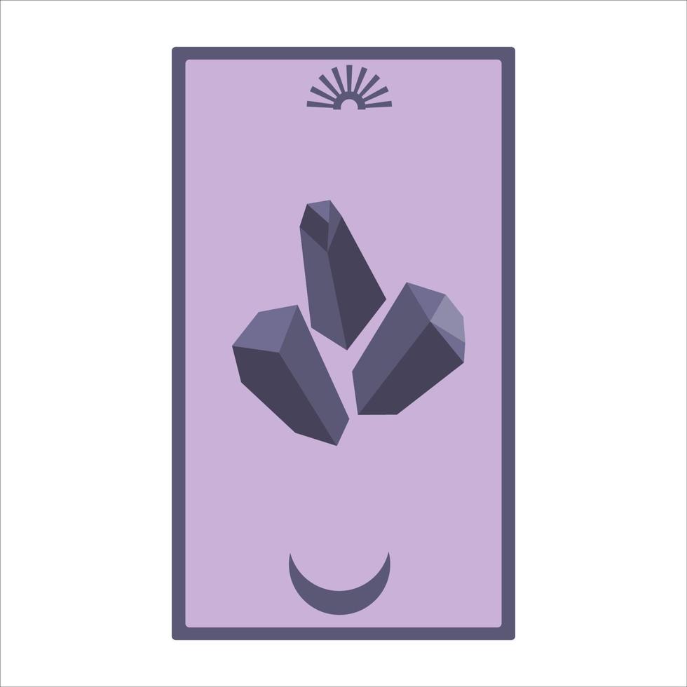 Tarotkarten mit Kristall isoliert auf weißem Hintergrund. himmlische Magie für Okkultismus und Weissagung. Lila Minimalismuskarten. Stein mit Mond. flache vektorillustration. vektor