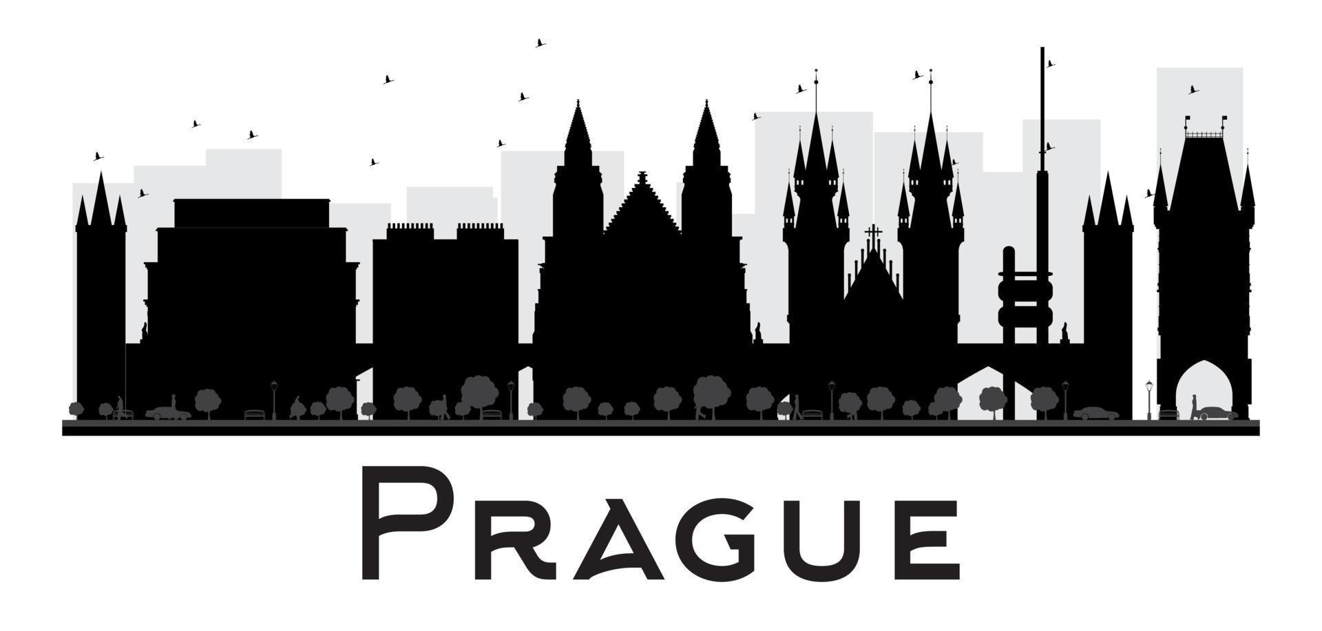 Prags stadssilhuett svart och vit siluett. vektor