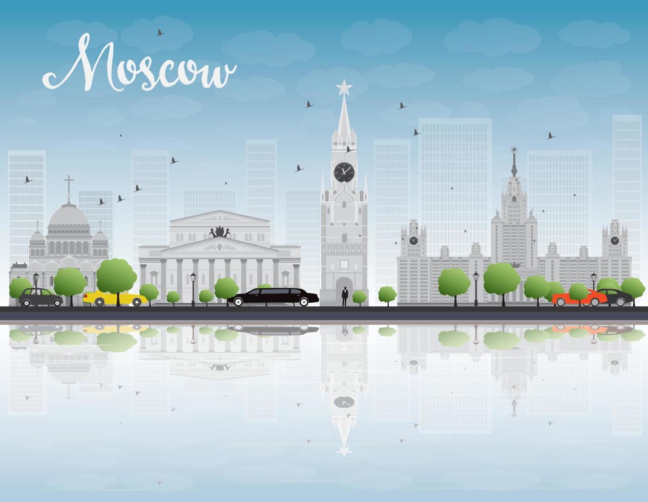 Moskvas skyline med grå landmärken och blå himmel. vektor
