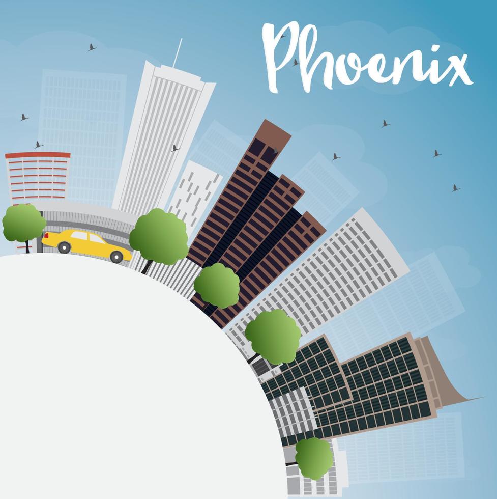 phoenix skyline med grå byggnader, blå himmel och kopia utrymme. vektor