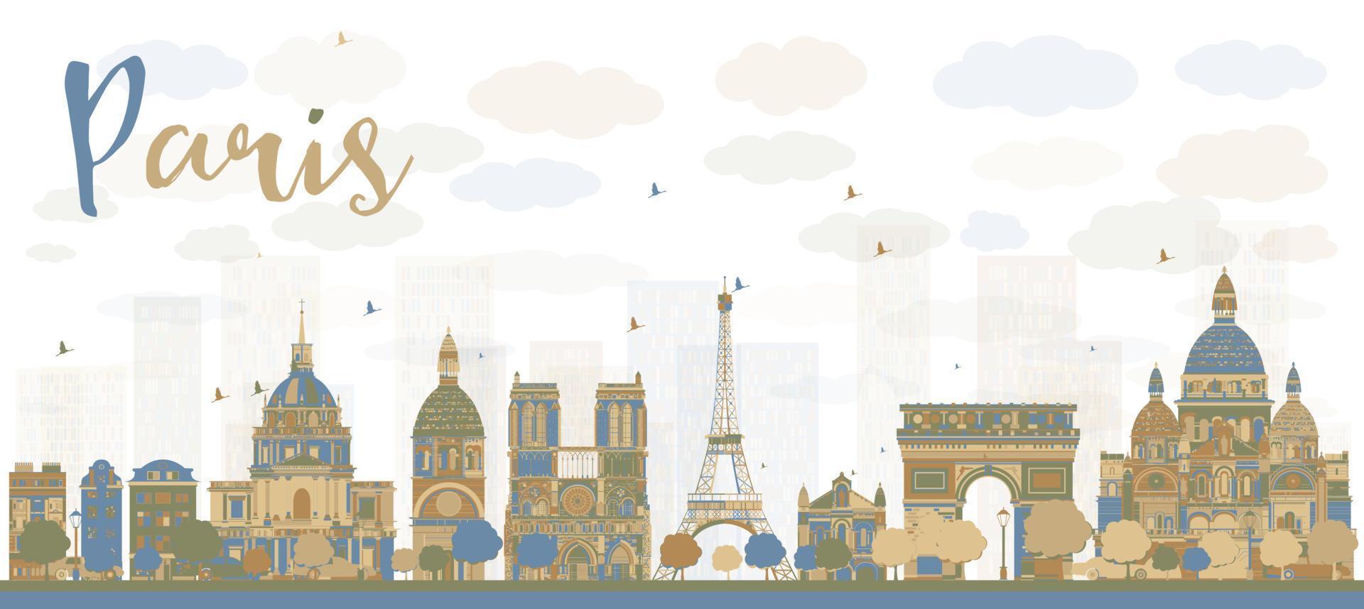 abstrakte Skyline von Paris mit farbigen Wahrzeichen. vektor