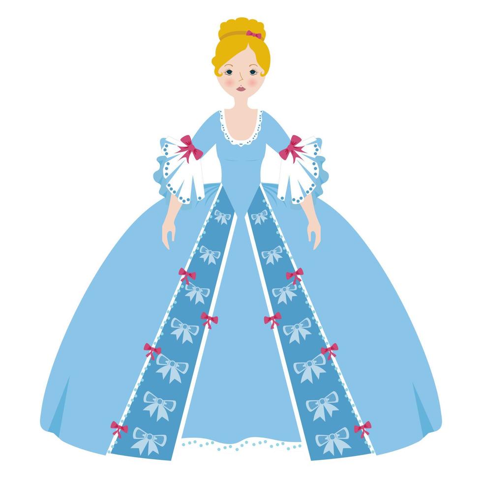 Prinzessin in blauen Kleidern auf weißem Hintergrund vektor