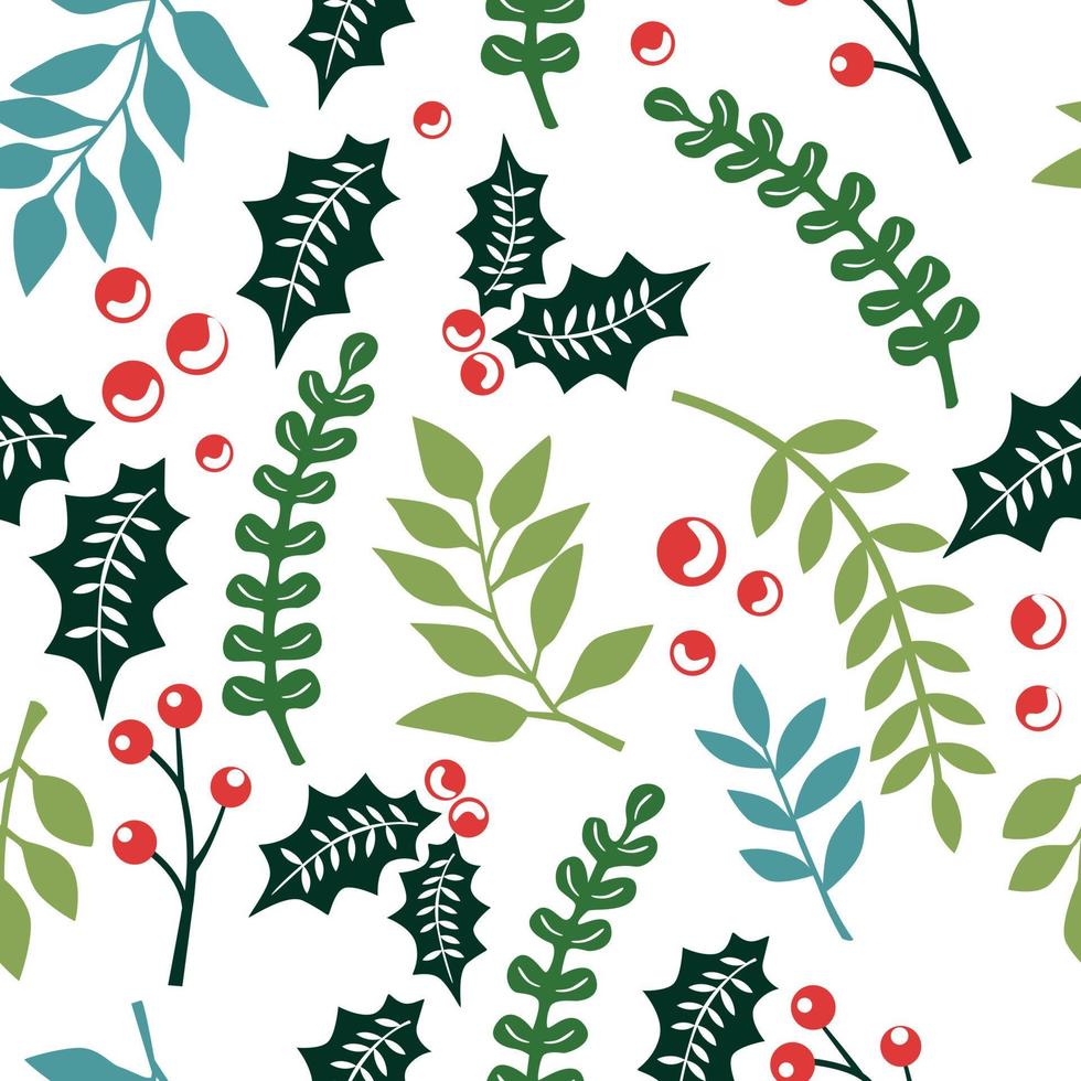 Weihnachten Musterdesign mit Blättern und Beeren vektor