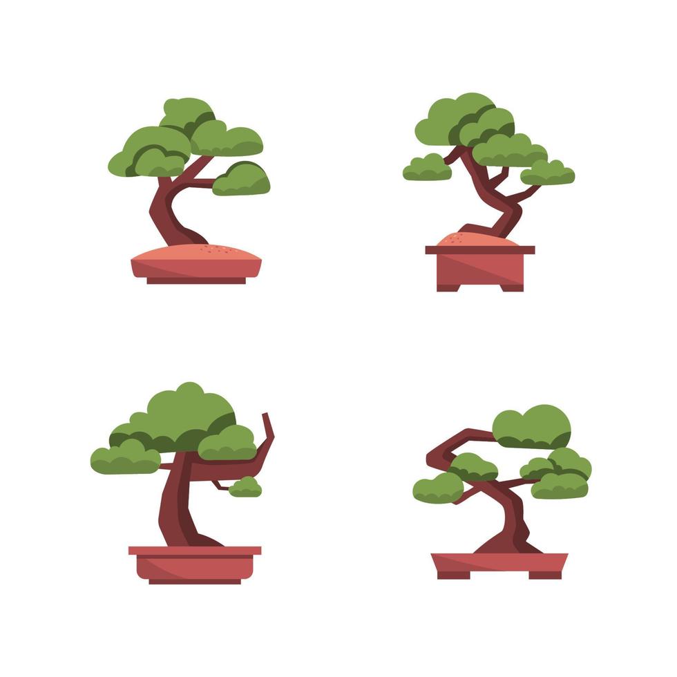 samling av bonsaiträd i platt design vektor