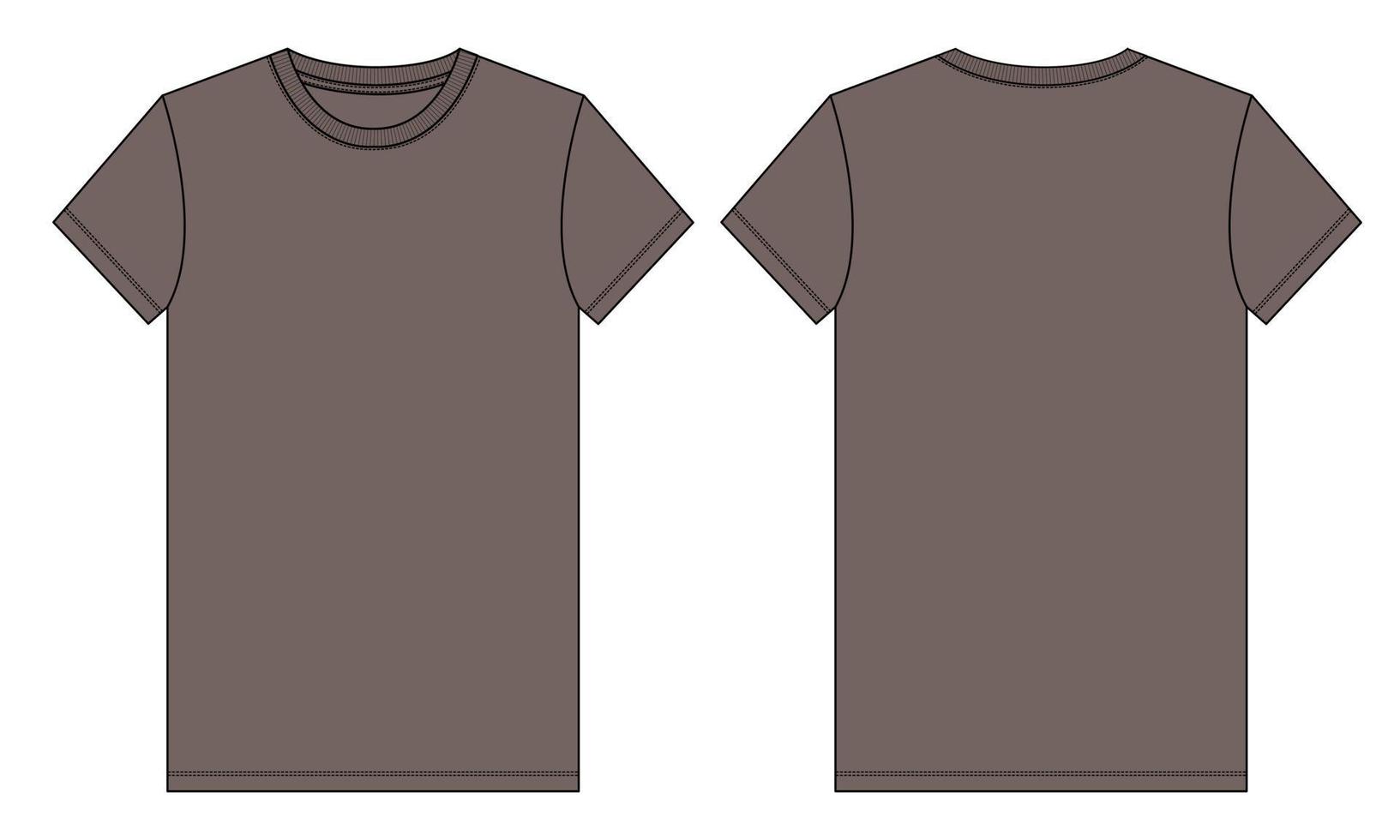 kurzarm t-shirt technische mode flache skizze khaki farbvorlage. Vektor-Illustration Basic Bekleidungsdesign Vorder- und Rückansicht. einfach zu bearbeiten und anpassbar. vektor