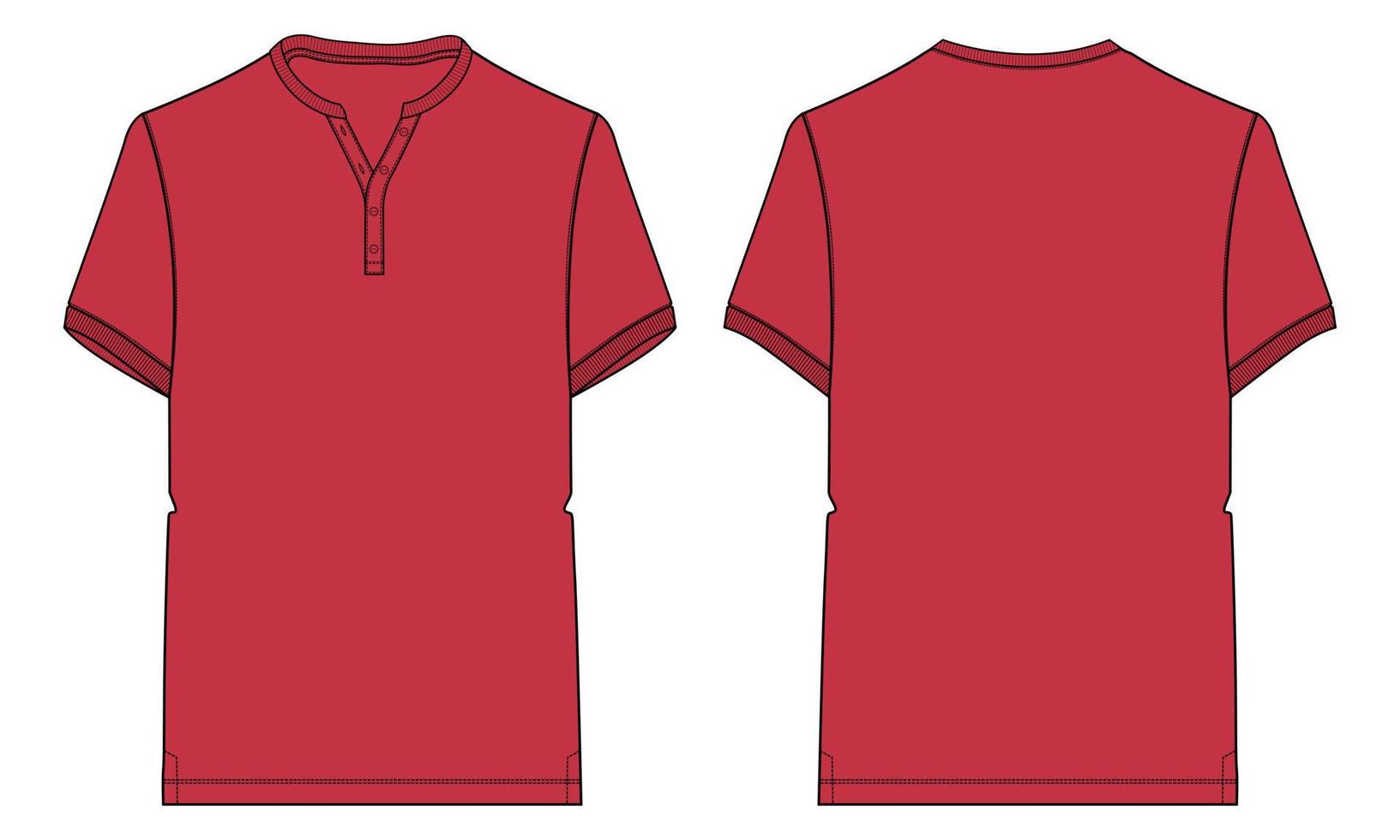 kurzärmliges t-shirt mit tasche technische mode flache skizze vektorillustration rote farbvorlage vorder- und rückansichten. Mock-up-Karte für Bekleidungsdesign. einfach zu bearbeiten und anpassbar. vektor