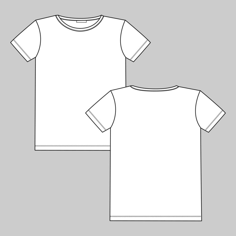 kurzarm t-shirt technische skizze modevorlage für damen und mädchen. Vektorgrafik-Kleidungsmock vorne, hinten. einfache Bearbeitung anpassbar vektor