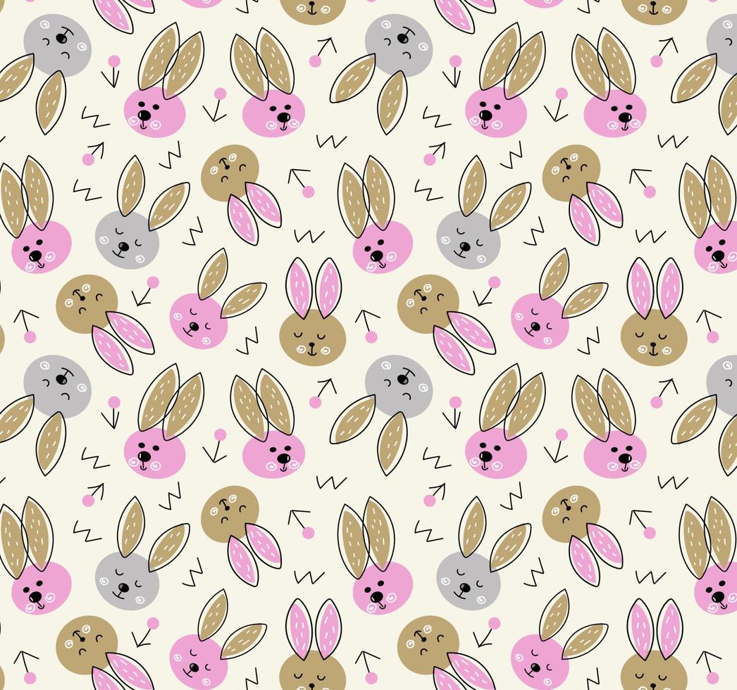 sömlösa mönster söt bunny kanin i doodle stil vektor design