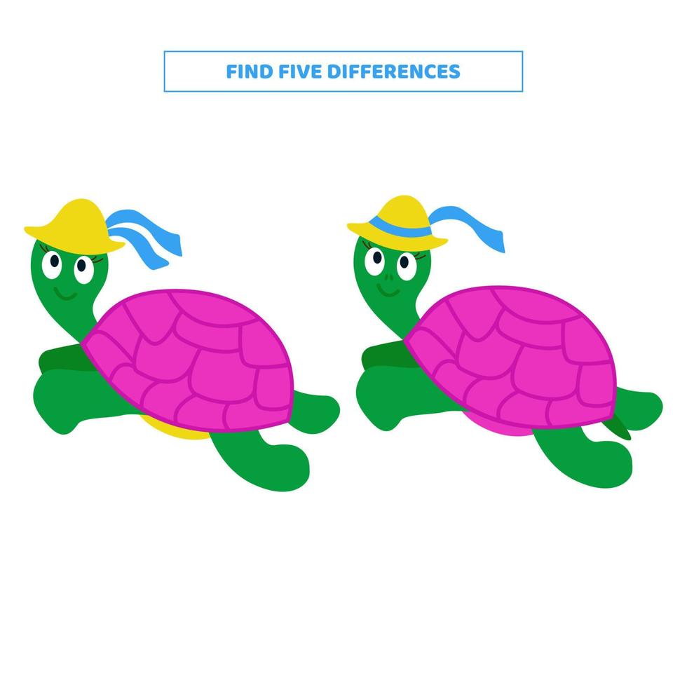 Finden Sie fünf Unterschiede zwischen Cartoon-Schildkröten. vektor