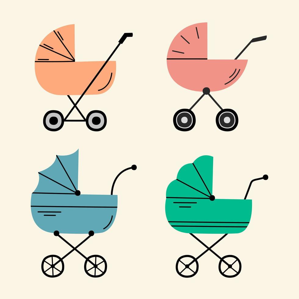 kinderwagen, buggy, wagensammlung. neugeborener kinderwagen. Vektor-Illustration. vektor