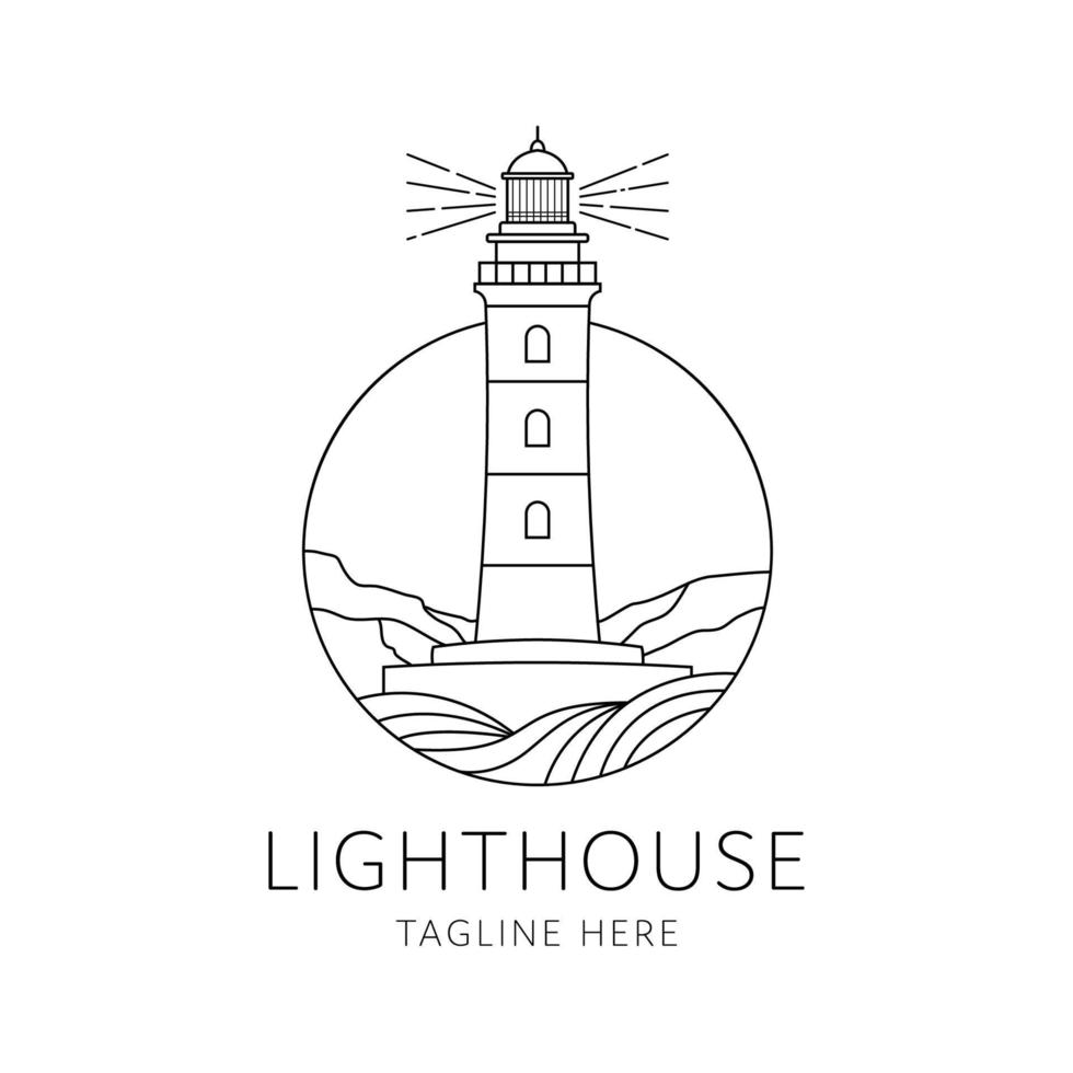 Leuchtturm-Abzeichen-Logo Monoline-Stil-Design isoliert auf weißem Hintergrund vektor