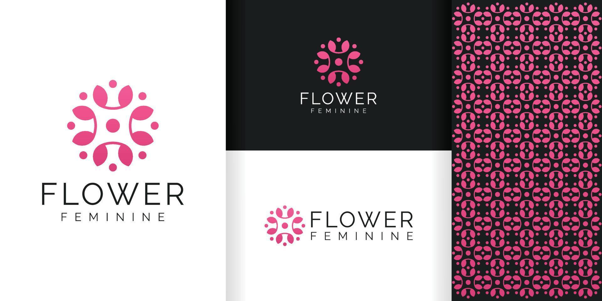 inspirierendes feminines blattblumenlogo und musterset vektor