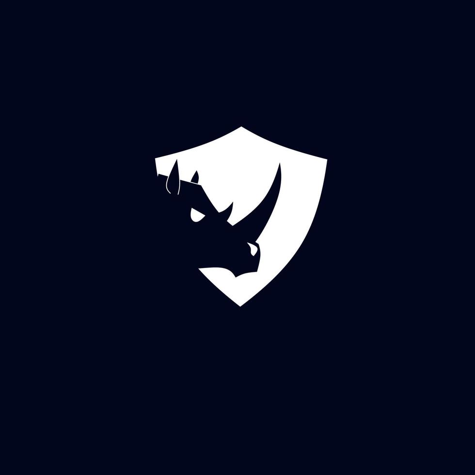 mall logotyp sköld rino vit färg och svart bakgrund vektor