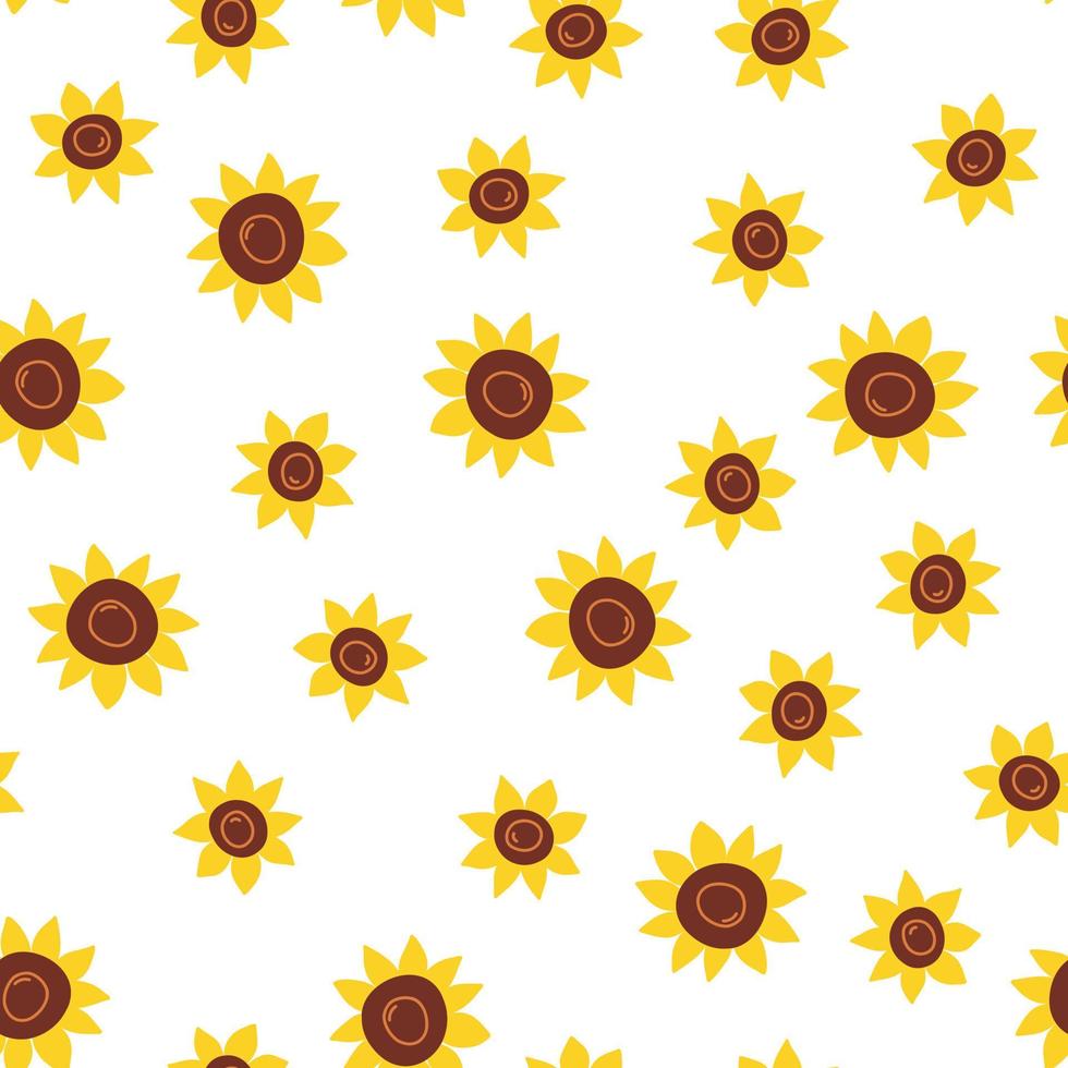 botaniska sömlösa blommönster med tecknad platt solros på vit bakgrund, för textil, inslagning. sommar tapeter. vektor