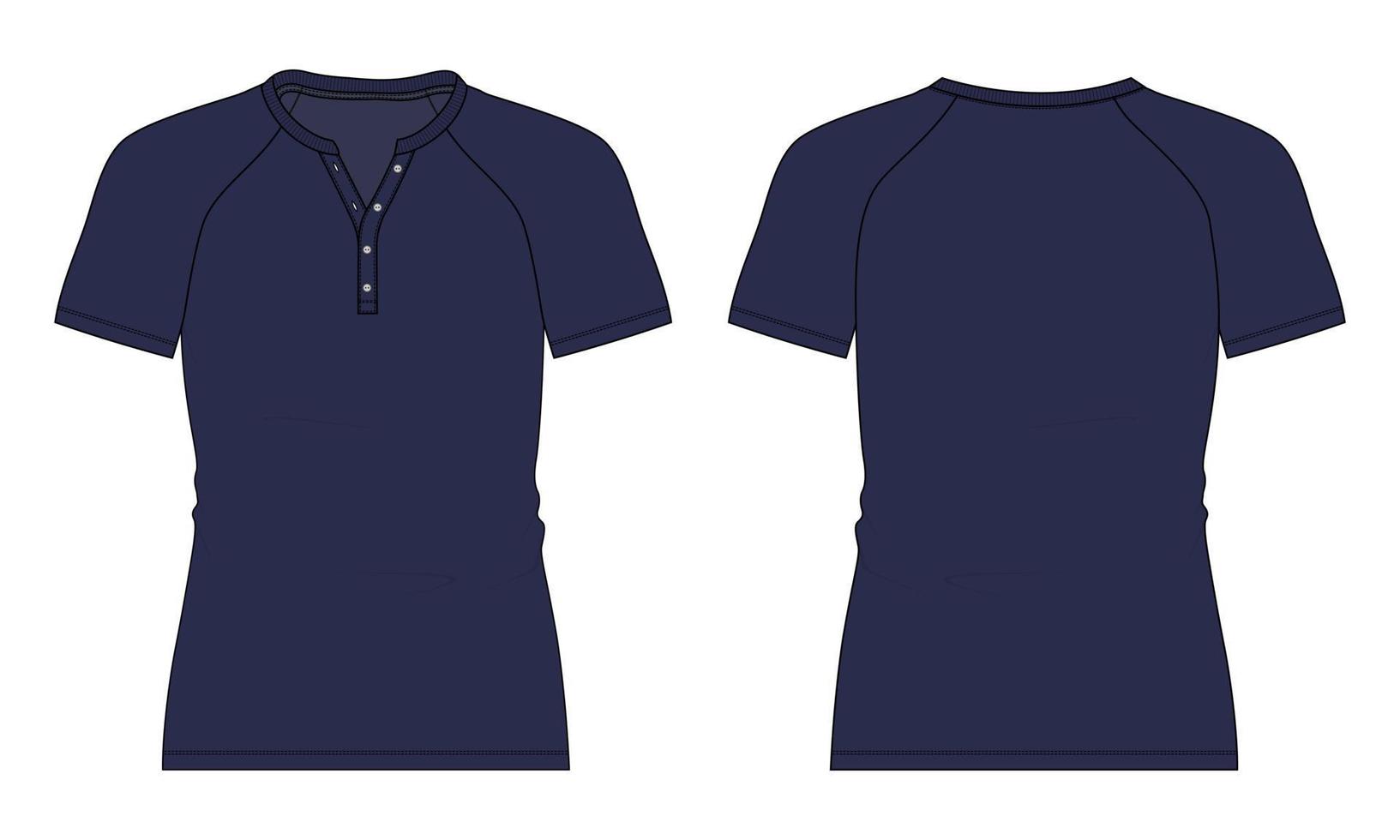 kurzärmliges Raglan-T-Shirt, Vektorgrafik-Navy-Farbvorlage, isoliert auf weißem Hintergrund. vektor