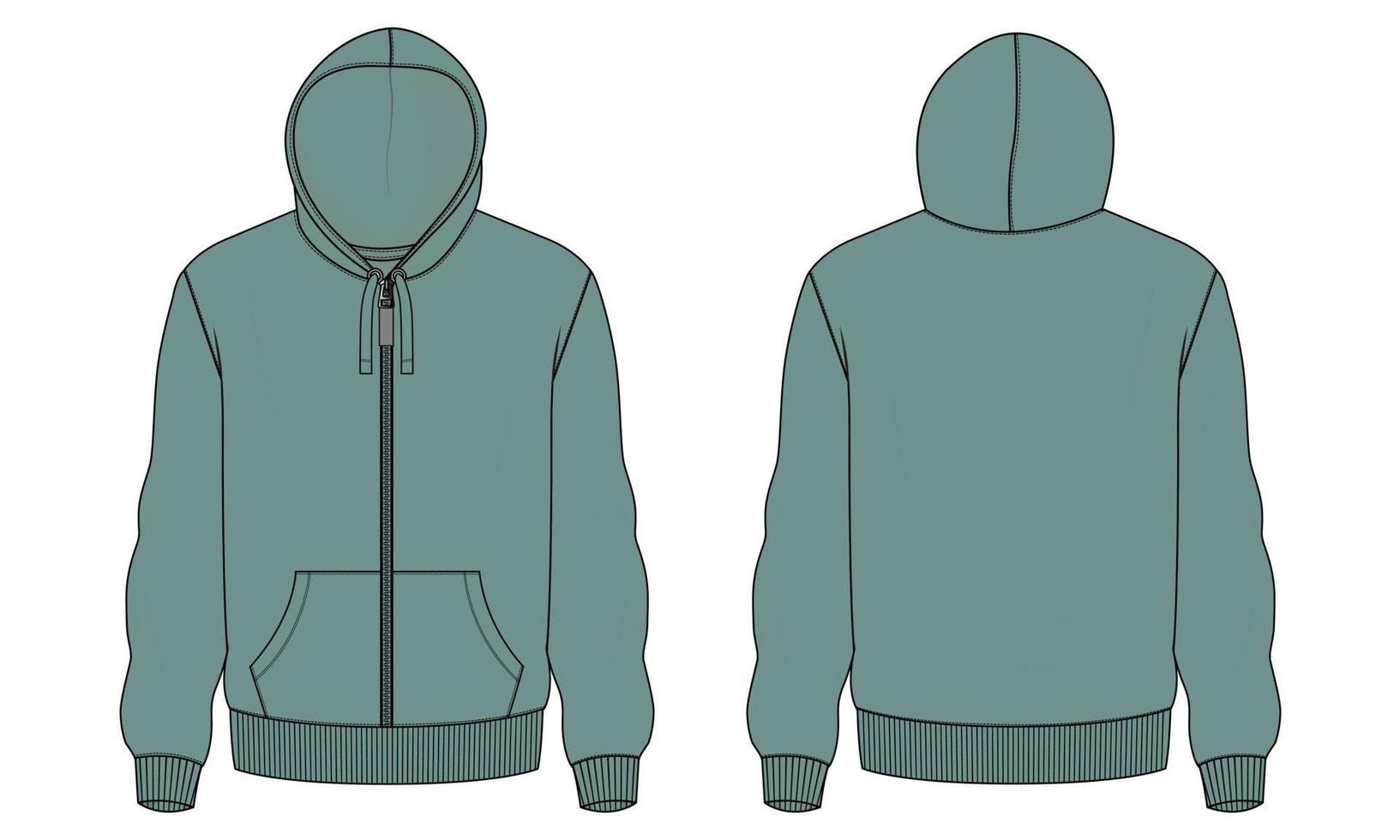 långärmad hoodie vektor illustration grön färg mall.