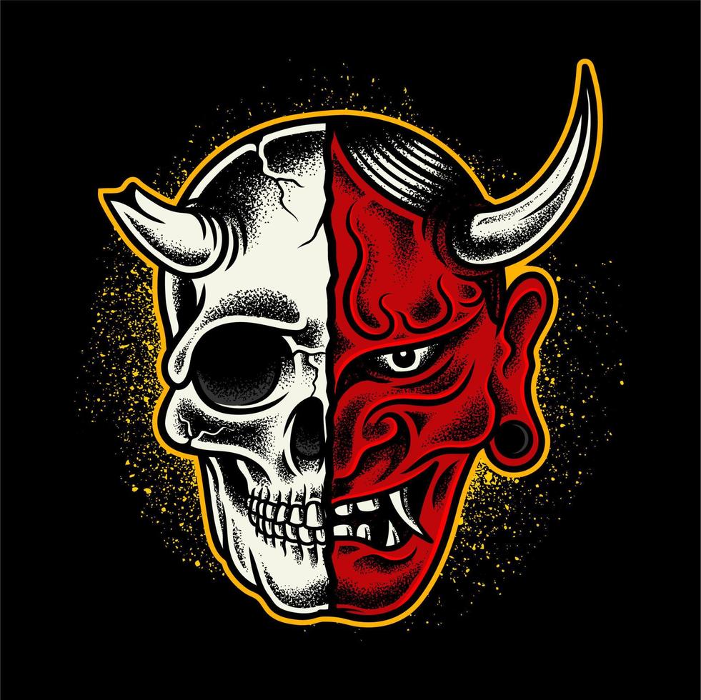 Japan-Masken-Teufelsschädel-Logo-Vektorschablone, Gestaltungselement für Logo, Plakat, Karte, Fahne, Emblem, T-Shirt. Vektor-Illustration vektor