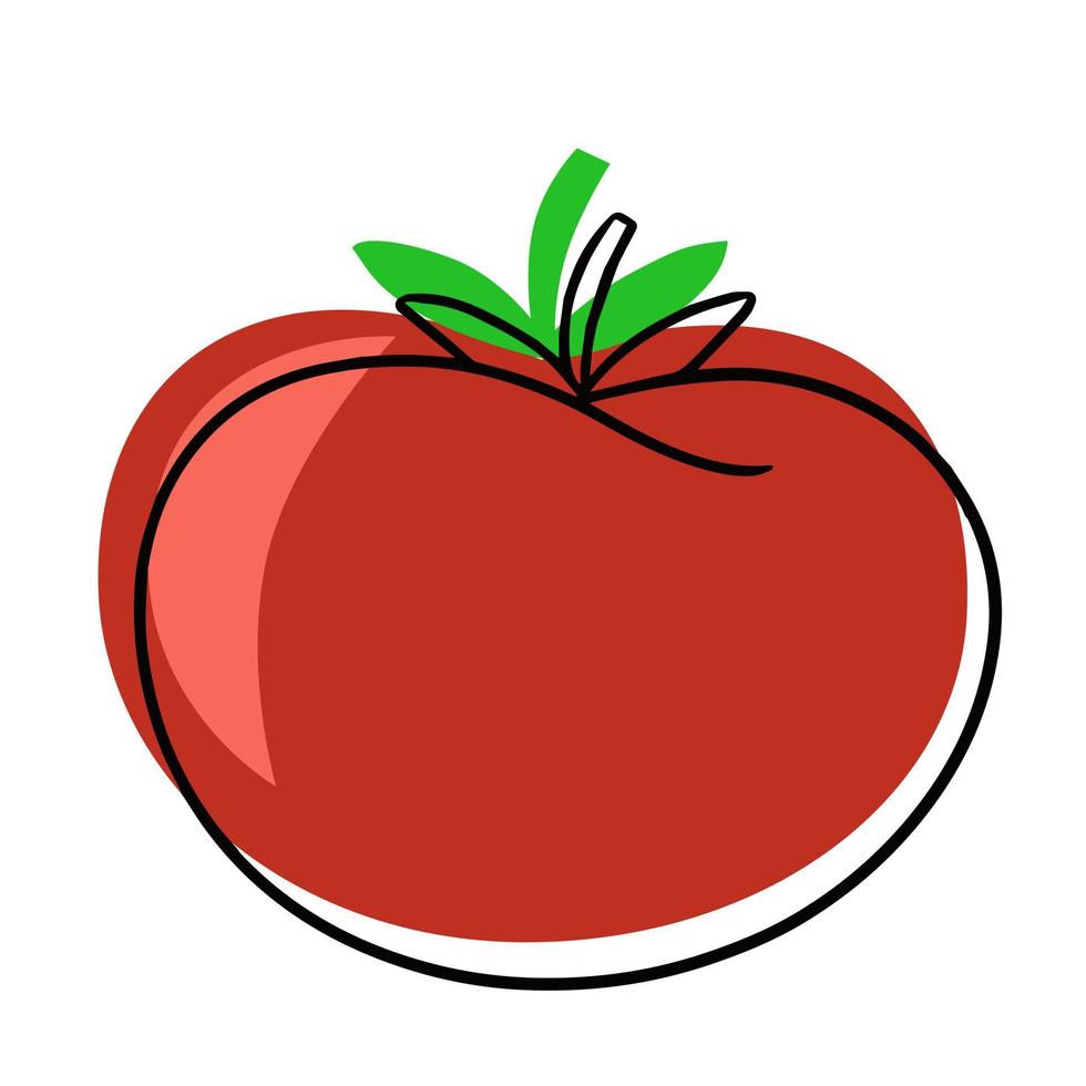 minimalistisk teckning av en röd tomat med en grön kvist, vektorillustration på en vit bakgrund vektor