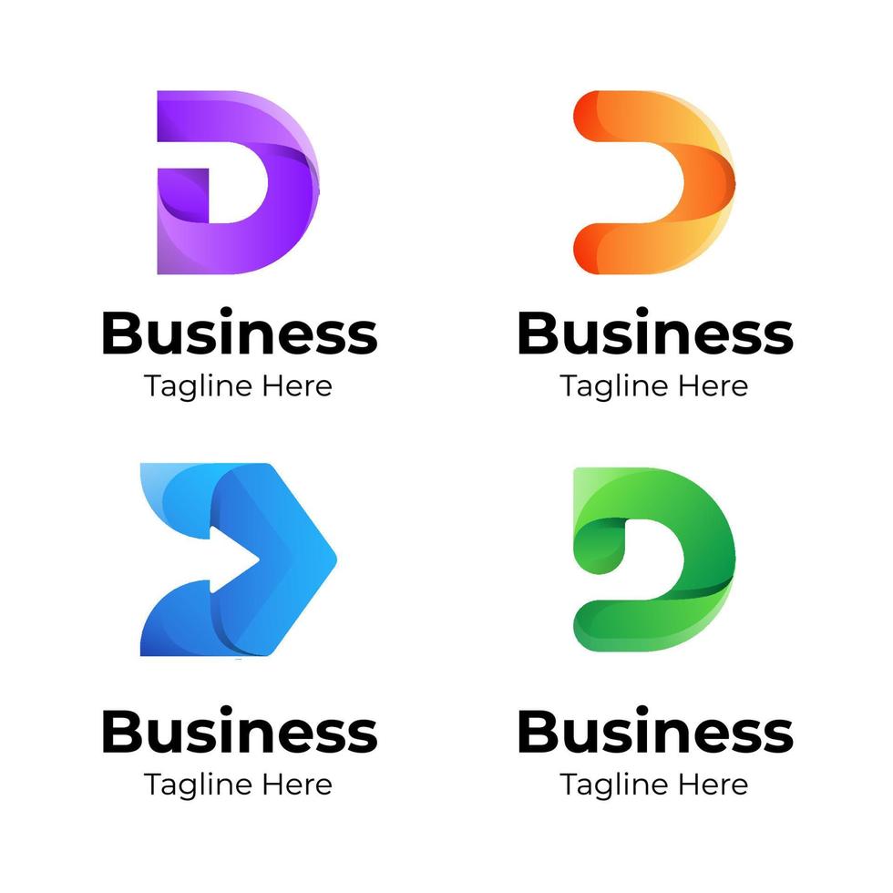 stor bunt uppsättning färgglada bokstaven d logotyp design. vektor designelement, med olika d logotyp gradient stilelement, business tecken, logotyper, identitet, vektorillustrationer.