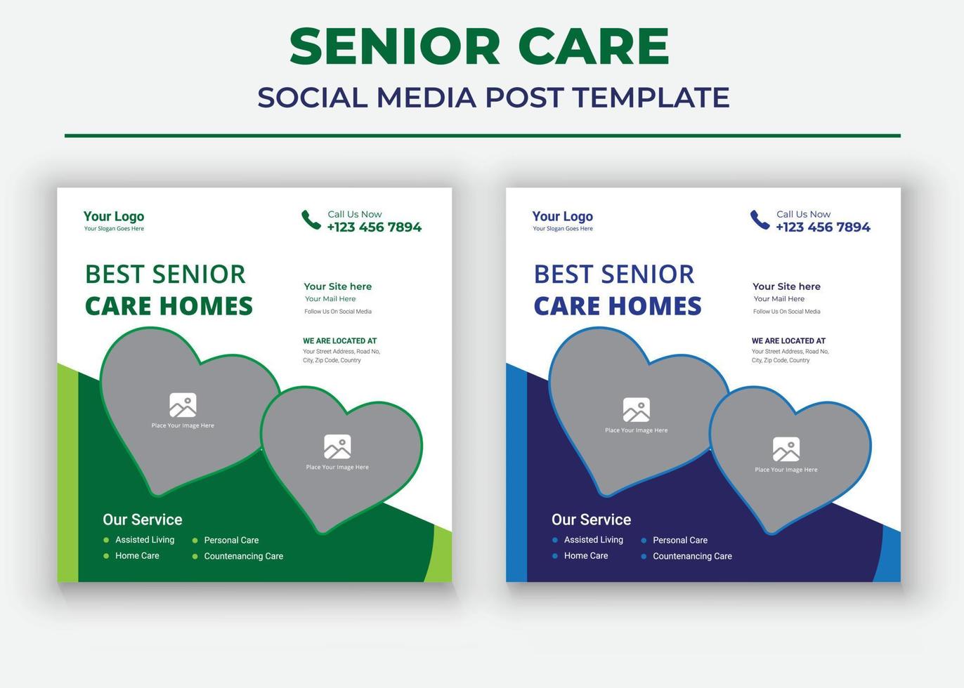 affisch för äldrevårdscentral, mall för sociala medier för äldreomsorg, mall för sociala medier för hemtjänst vektor