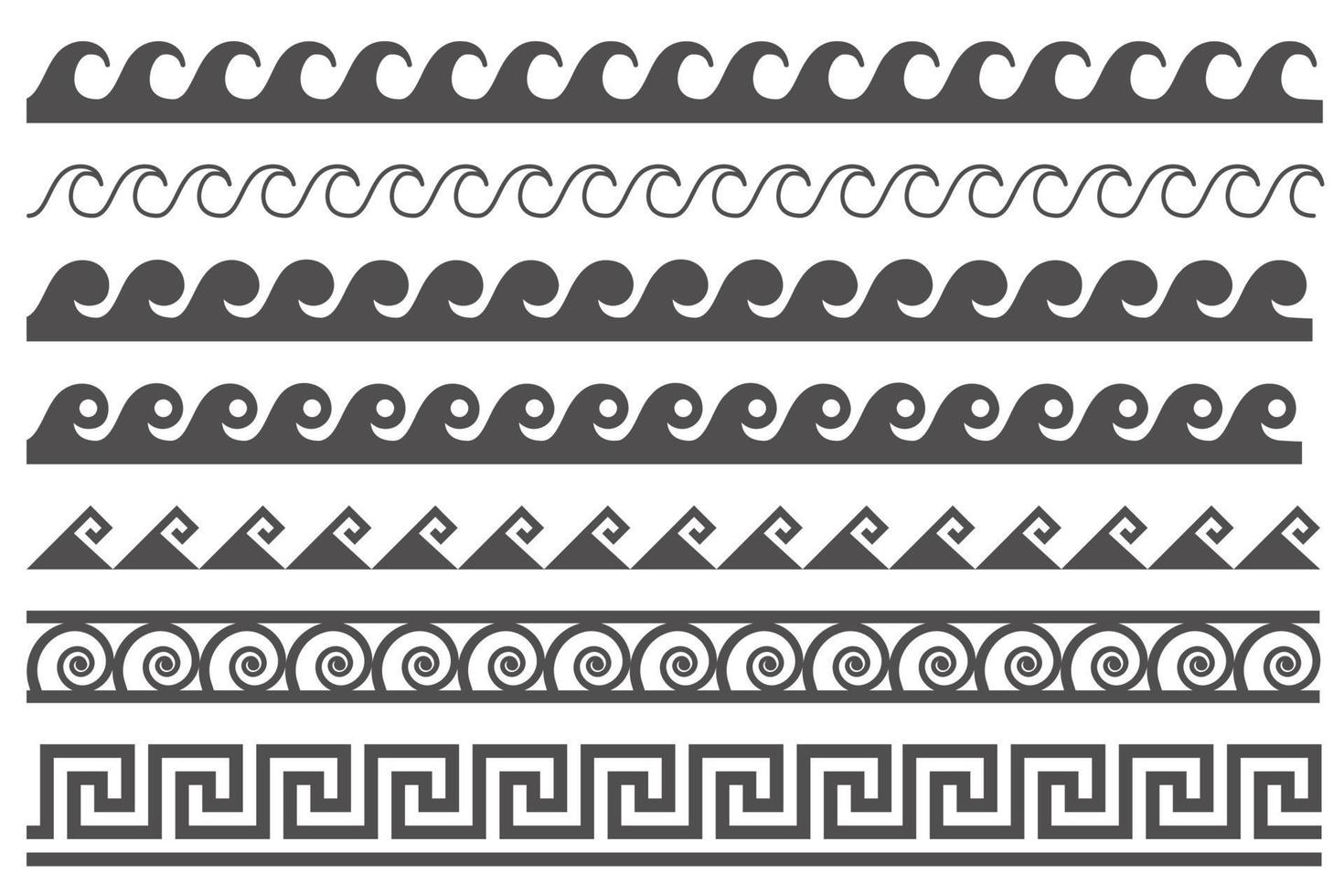 sömlösa ramar i grekisk stil. geometrisk kantuppsättning. vektor prydnad mönster. medelhavsdekor element med vågor