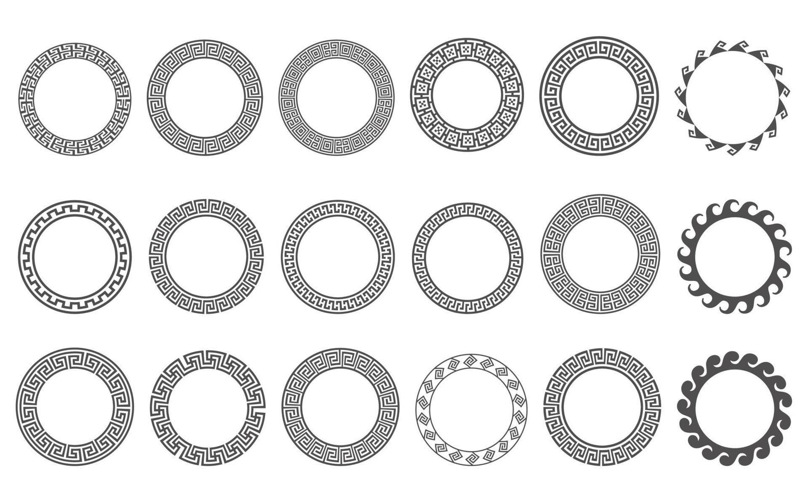 kreisen sie griechische rahmen ein. runde Mäanderränder. Dekorationselemente Muster. Vektor-Illustration isoliert auf weißem Hintergrund vektor