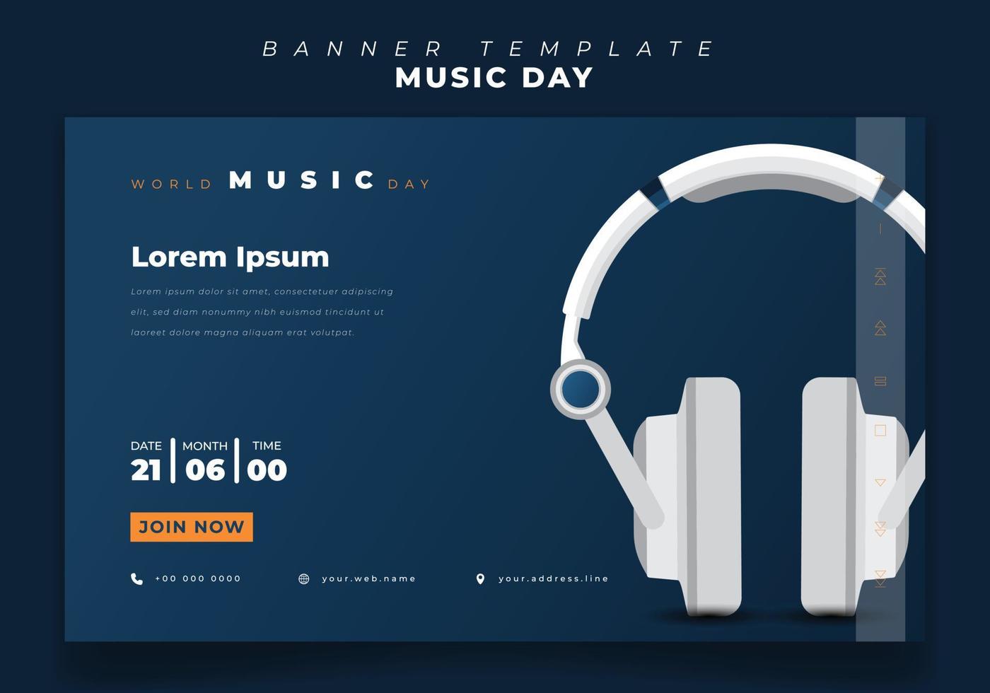 webb banner mall med vitt headset i blå bakgrund för World Music Day design vektor