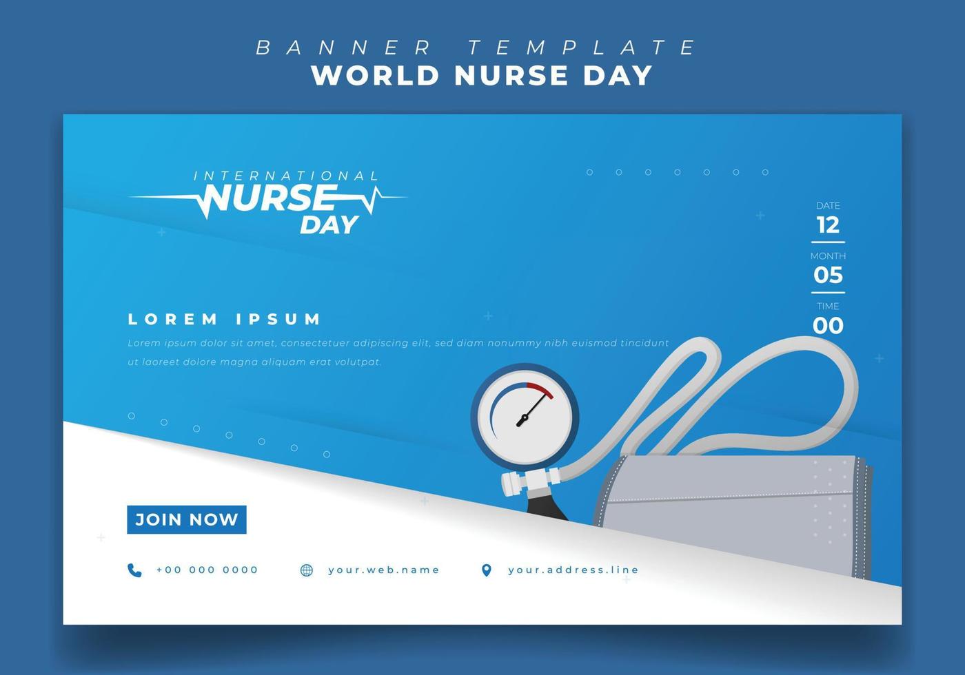 Web-Banner-Vorlage mit Blutdruckdesign im blauen Landschaftshintergrund für das Design des Krankenschwestertages vektor