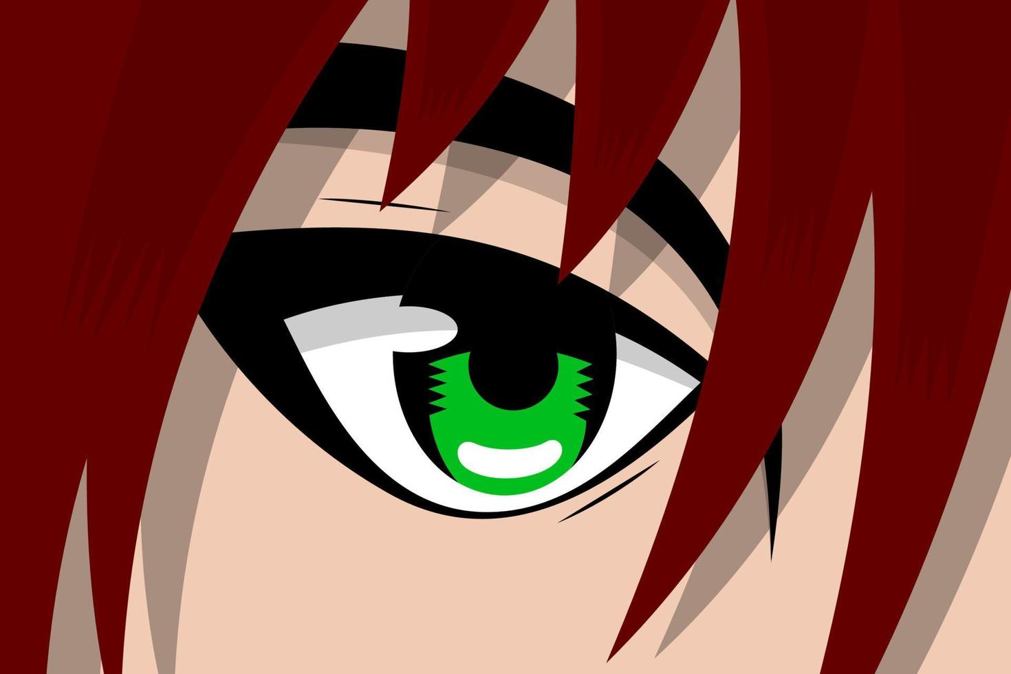 Anime vacker flicka ansikte med gröna ögon och rött hår. manga hjälte konst bakgrund koncept. vektor tecknad ser eps illustration