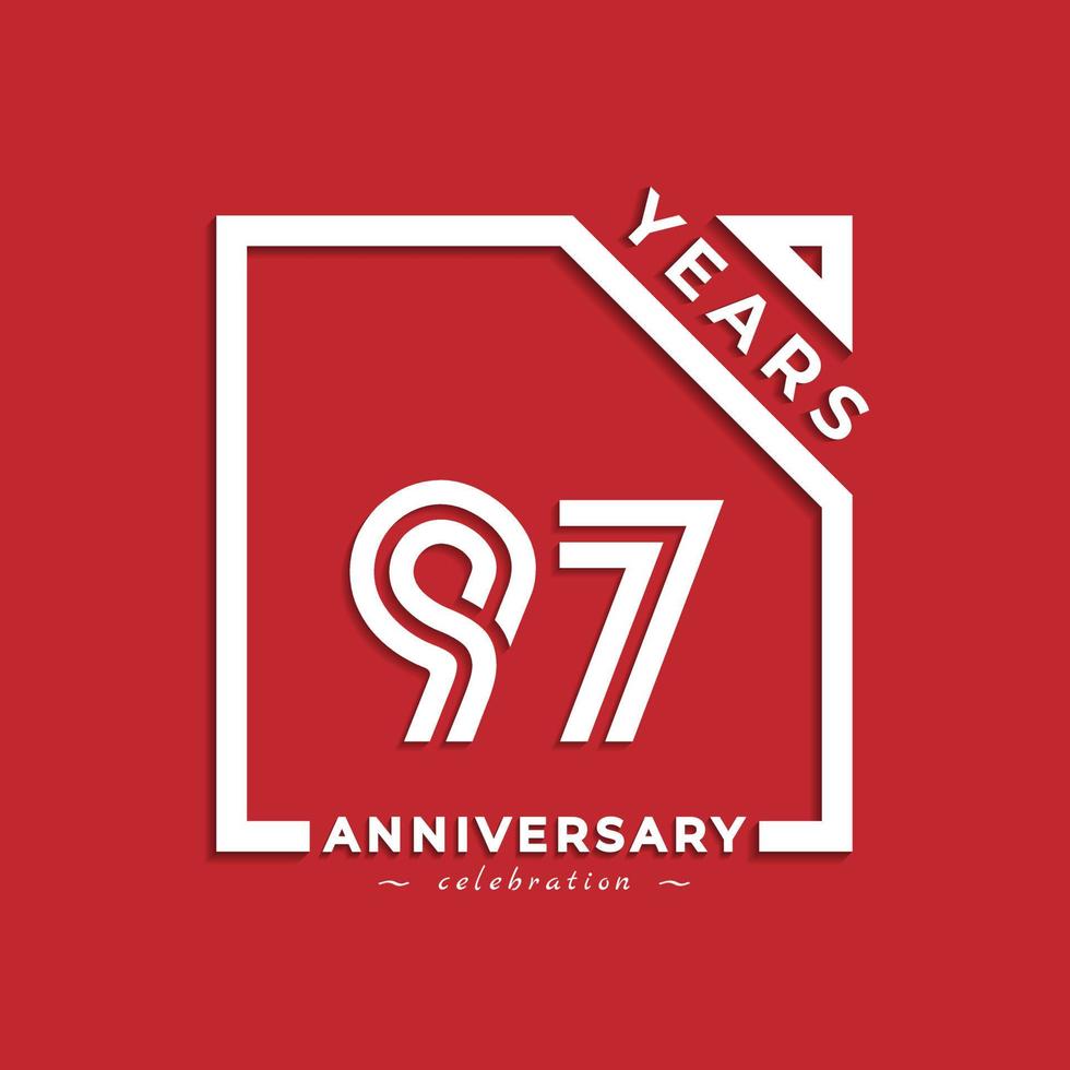 97 års jubileumsfirande logotyp stil design med länkat nummer i kvadrat isolerad på röd bakgrund. grattis på årsdagen hälsning firar händelse design illustration vektor