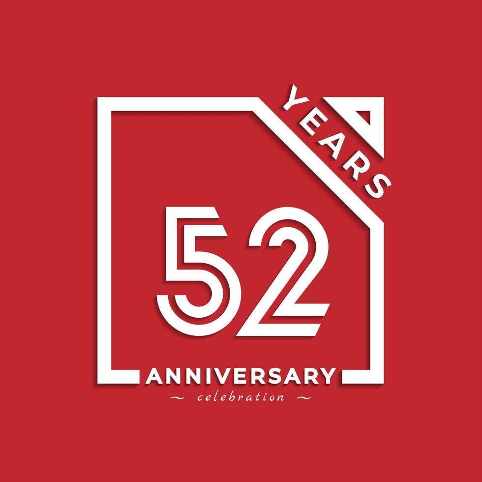 52-jähriges Jubiläum Logodesign mit verknüpfter Zahl im Quadrat isoliert auf rotem Hintergrund. glücklicher jubiläumsgruß feiert ereignisdesignillustration vektor