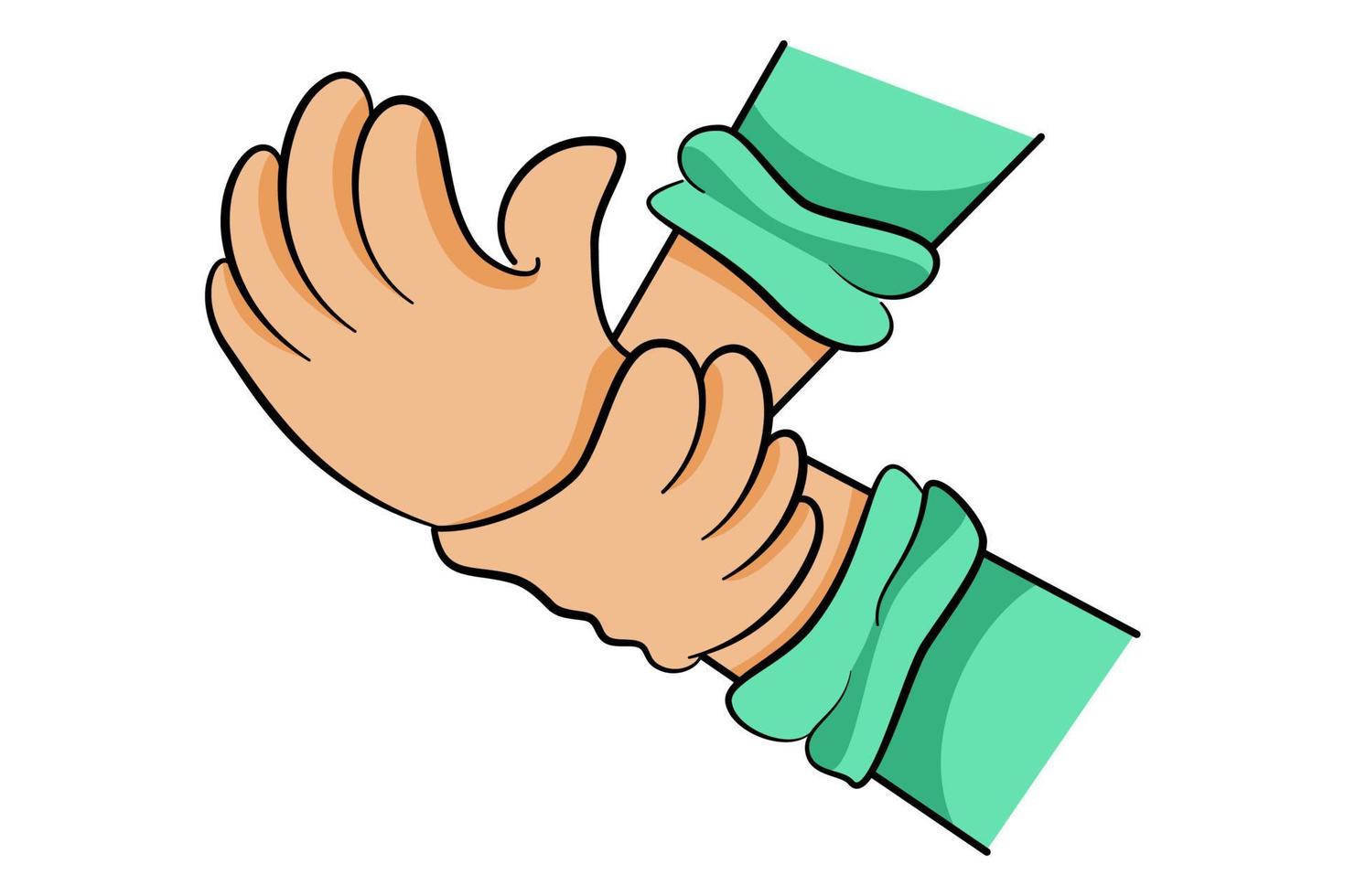 karikaturillustration des handhaltens, der entspannenden massage, der handgelenkspflege, der schwachen hand, des guillain-barre-syndroms vektor