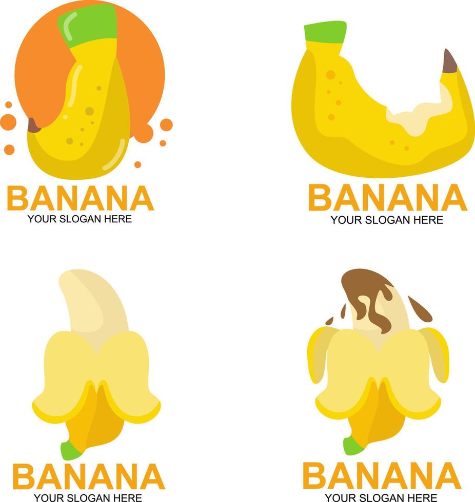 banan frukt logotyp set med tvådimensionell stil vektor