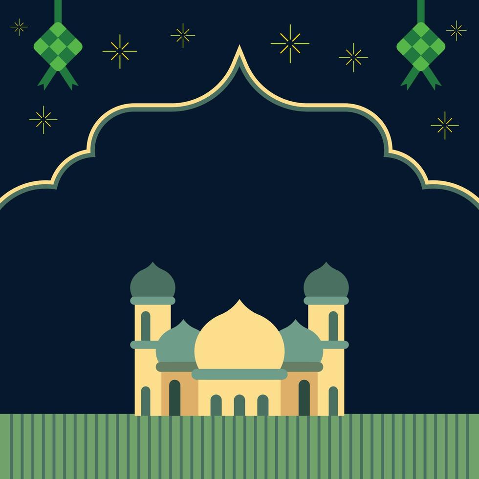 leerzeichenschild für ramadan kareem-gruß mit flacher design-moscheengrafik und islamischen dekorativen elementen vektor