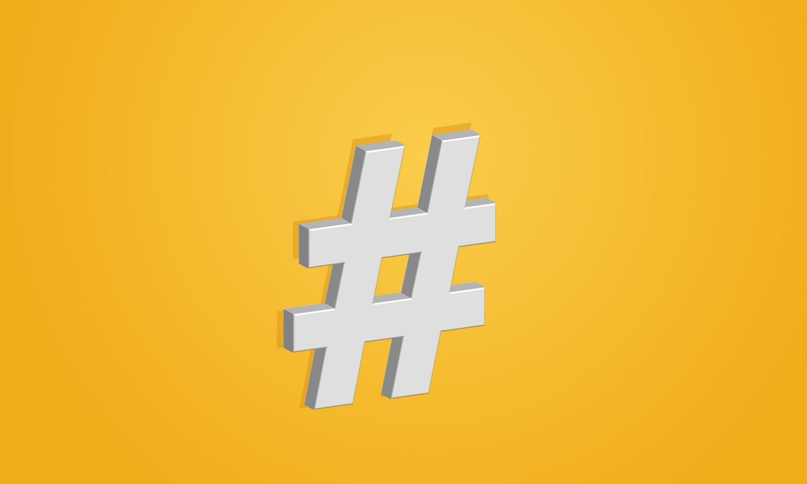 3D-Rendering minimales Hashtag-Symbol auf gelbem Hintergrund vektor