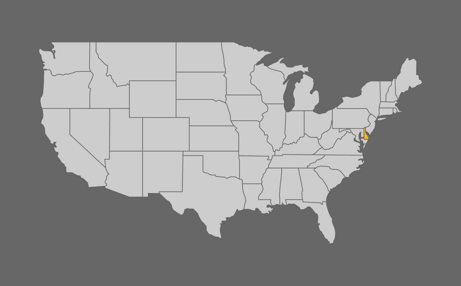 karta över USA med delaware höjdpunkt på grå bakgrund vektor