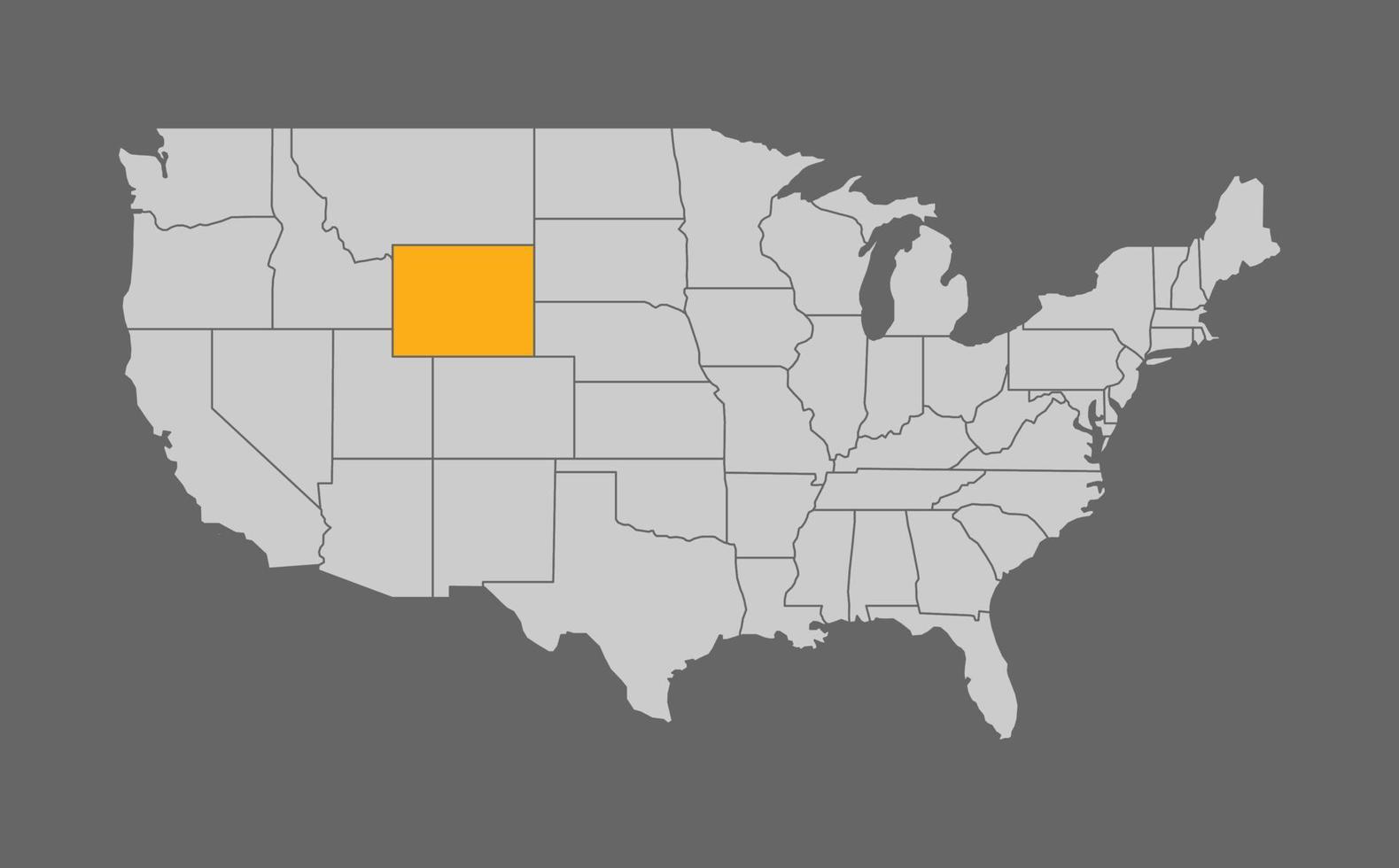 karta över USA med wyoming höjdpunkt på grå bakgrund vektor