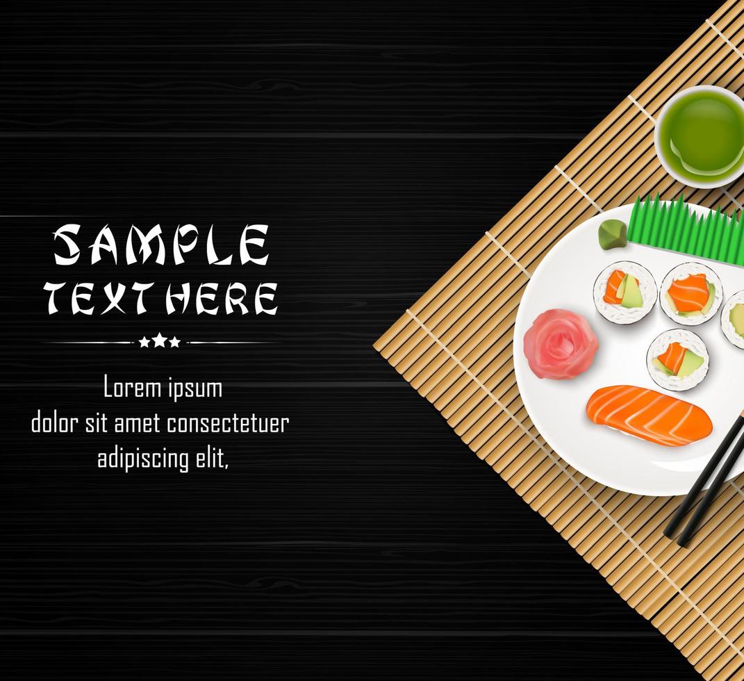 sushi, japansk mat på mörk träbordsbakgrund vektor